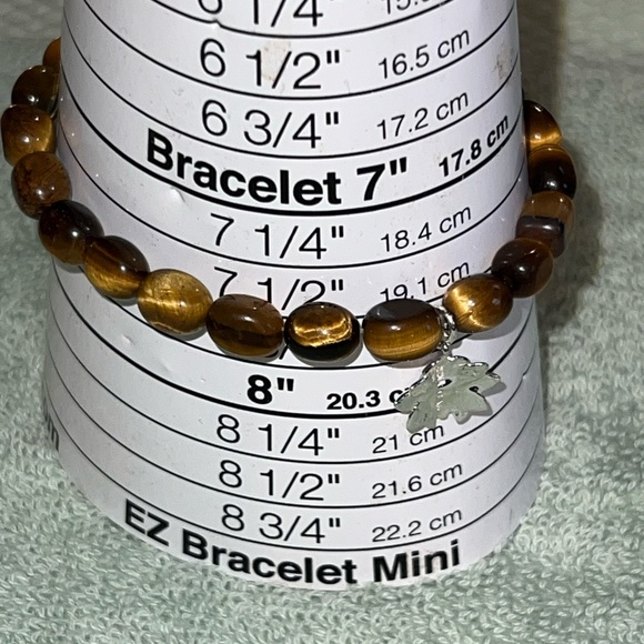 Natural Tigers Eye Yellow/Brown Stone Stretch Bracelet With 925 Dangle 7.5” - Picture 4 of 4